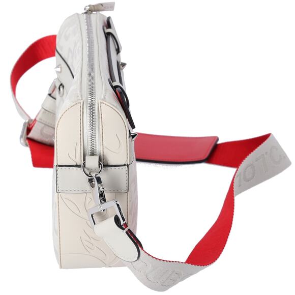 Christian Louboutin Ruby Town Messenger Bag Light Gray Red Jacquard - Picture 2 of 8